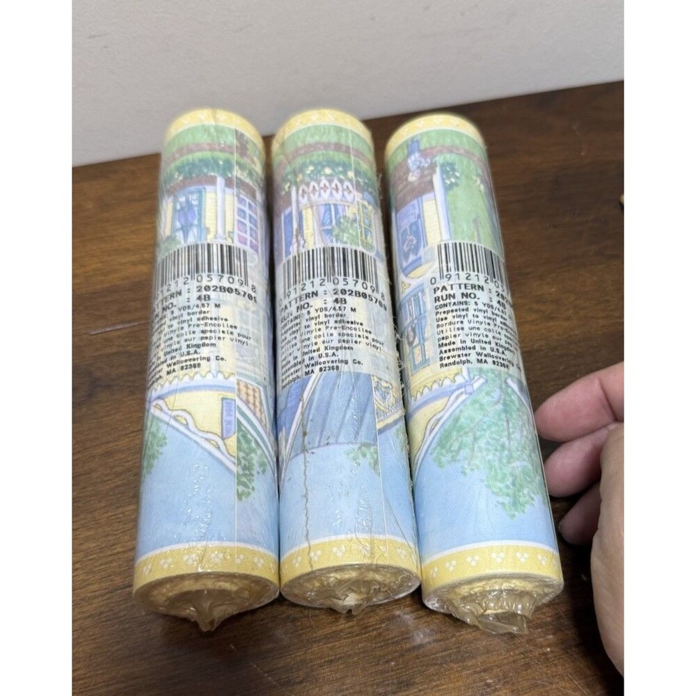 VTG Victorian Village Pasted Wallpaper Boarder Cottage Pastel 3 Rolls 15 Yd  90s - Picture 5 of 7